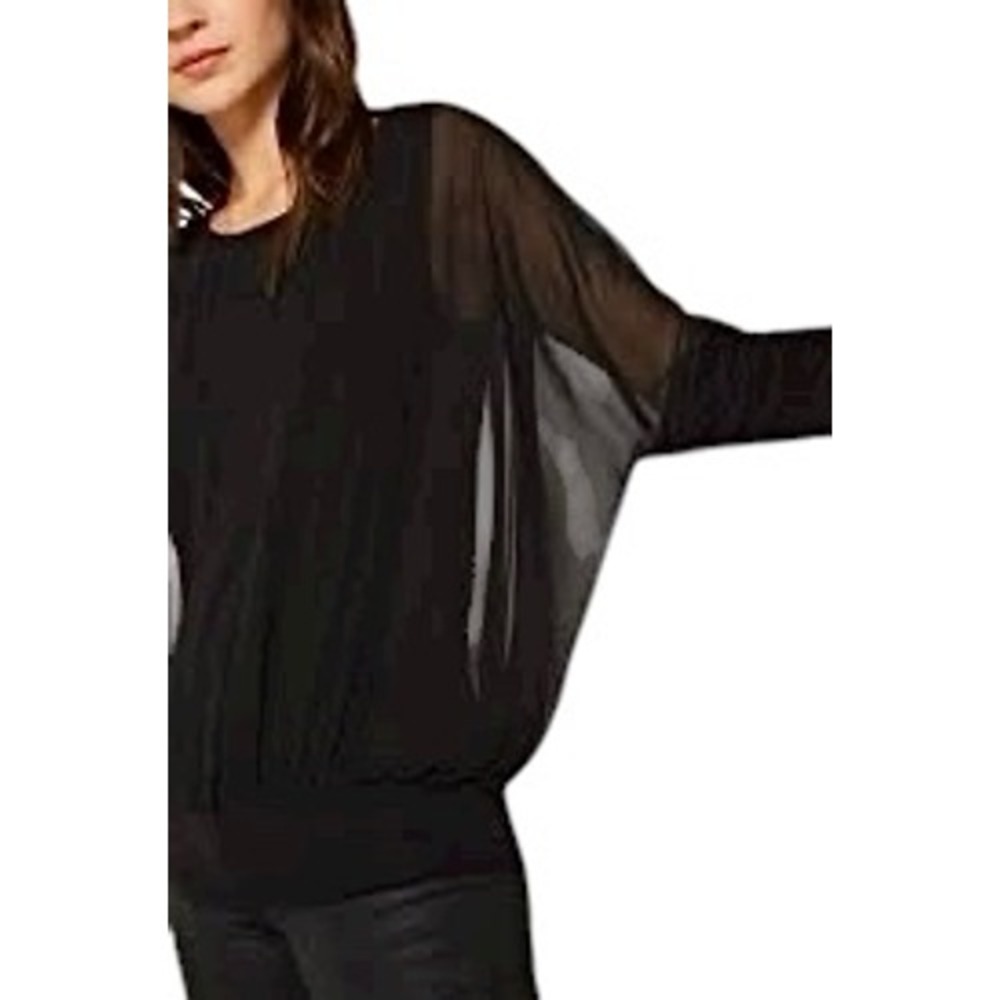 Joseph A. Black Sheer Overlay Batwing Lightweight Versatile Wear Blouson Top M